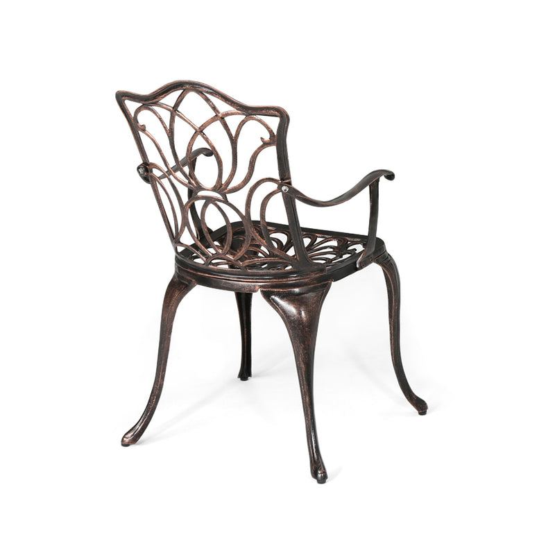 Outdoor Dining Chair With Floral Design And Curved Saber Legs (Set of 2) - Copper