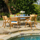 Outdoor Hermosa 7 Piece Wood Dining Set With Cushions - Teak