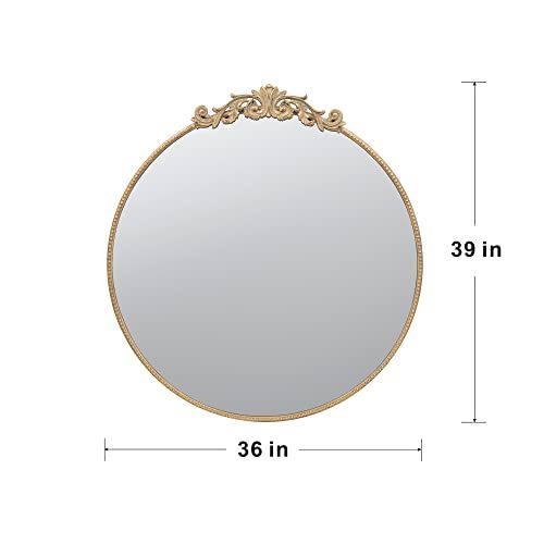 Classic Design Mirror With Round Shape And Baroque Inspired Frame For Bathroom, Entryway Console Lean Against Wall