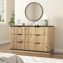 Modern 6 Drawer Cabinet With Metal Rounded Corners And Exquisite Handles Multi Functional Storage - Natural Wood