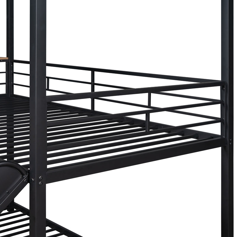 Twin Over Twin Metal Bunk Bed ,Metal Housebed With Slide,Three Colors Available.(Black with Black  Slide)(OLD SKU :LP000095AAB)