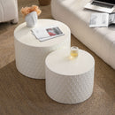 Minimalist Honeycomb Nesting Coffee Table Set, Round Drum Circle Table (Set of 2) - Beige