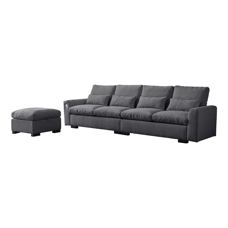 Modern Modular L Shaped Chenille Sofa Couch Reversible Ottoman With Storage Removable And Washable Cushions Sofa With USB Ports & Cup Holder For Living Room