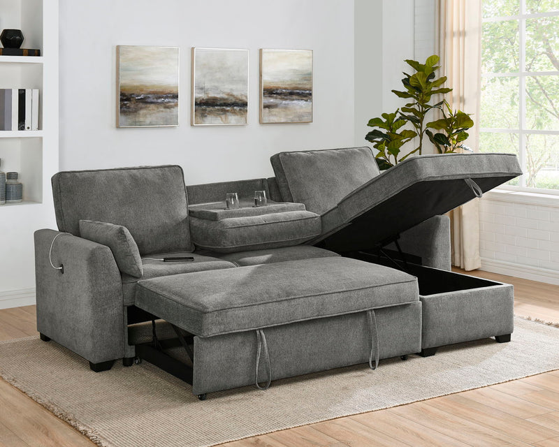 Ember - 92"W Fabric Sleeper Sectional with Reversible Storage Chaise