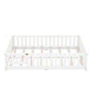 Full Size Bed Floor Bed with Safety Guardrails and Door for Kids, White
