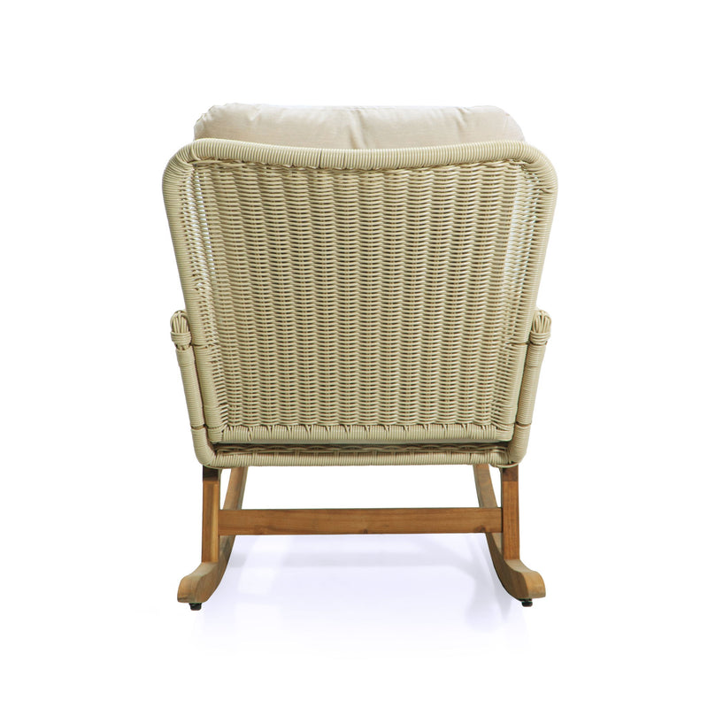 Contemporary Minimalist Wicker Rocking Chair Set With Soft Polyester Cushions And Durable Wooden Frame For Indoor And Outdoor Spaces - Ivory