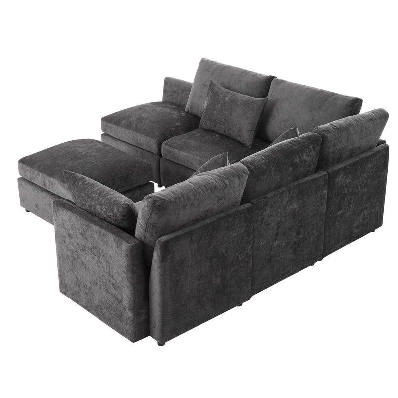 Sectional Sofa Modular Sofa U - Shaped Sofa Couch Sofa Bed L - Shaped Sofa With A Movable Ottoman And Two USB Ports For Living Room