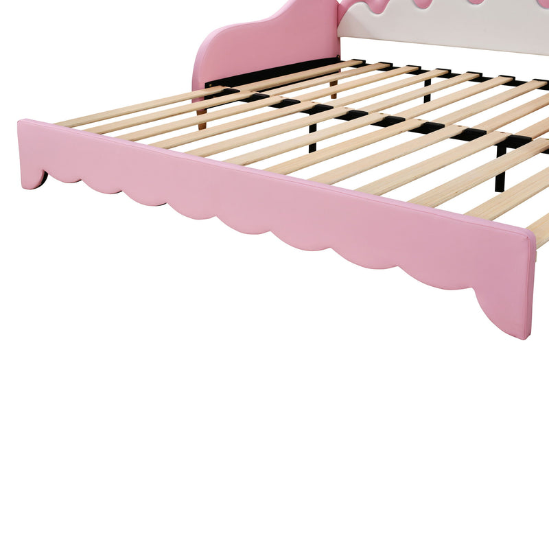 Extending Daybed With LED Lights, Modern Upholstered Princess Daybed With Crown Headboard