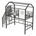 Metal Loft Bed With Roof Design And Storage Box With Guardrails And Integrated Ladder