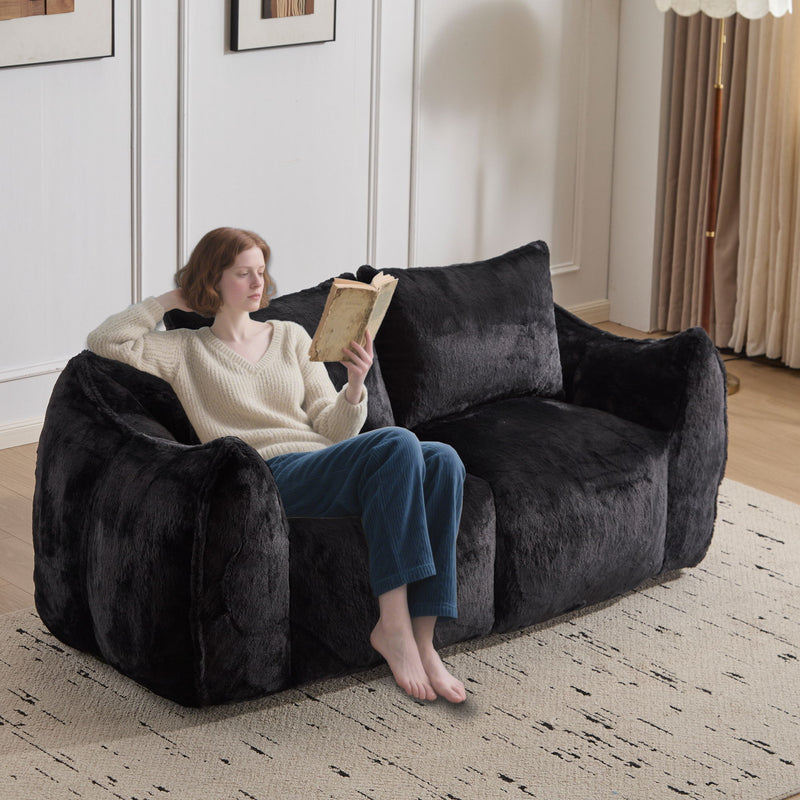 Giant Bean Bag Couch, Ultra Soft Fluffy Loveseat For Living Room Reading Chair With Pillows - Black