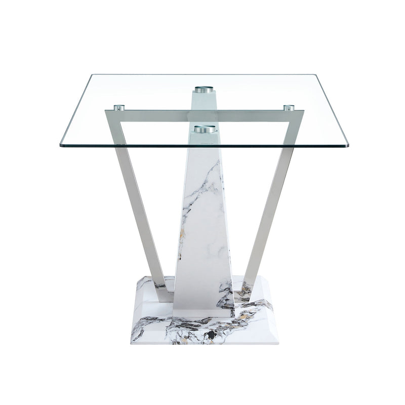 Table And Chair Set, Large Modern Rectangular Glass Table, Can Accommodate 6-8 People, Equipped With A 0.39" Tempered Glass Tabletop And MDF Table Legs.Paired With Comfortable And Soft Chairs - White / Pearl Silver