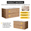 Modern Wall Mounted Bathroom Vanity With Ceramic Sink And Storage Rack, 2 Soft Close Drawers