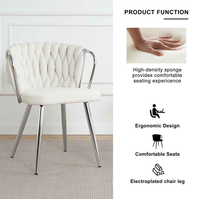 Modern Simple Linen Dining Chair With Plated Metal Legs (Set of 2)