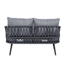 4 Piece Outdoor Patio Furniture Set, Metal Chairs With Woven Rope U Shaped Backrest