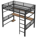 Full Size Loft Bed Frame With Storage Shelf And LED Light - Black