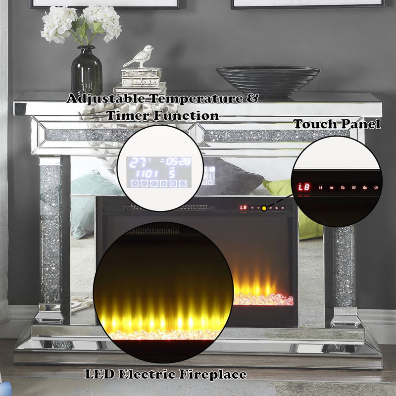 Noralie - Fireplace - Mirrored & Faux Diamonds - Wood - 36" - Atlantic Fine Furniture Inc