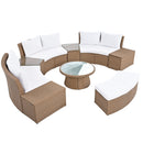 10 Piece Outdoor Sectional Half Round Patio Rattan Sofa Set