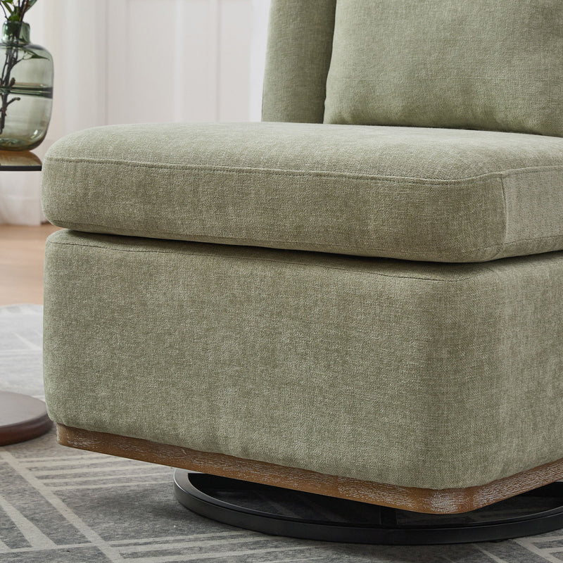 Wide Modern Chenille Cushioned Armless Metal Base 360° Swivel Chair With Pillow