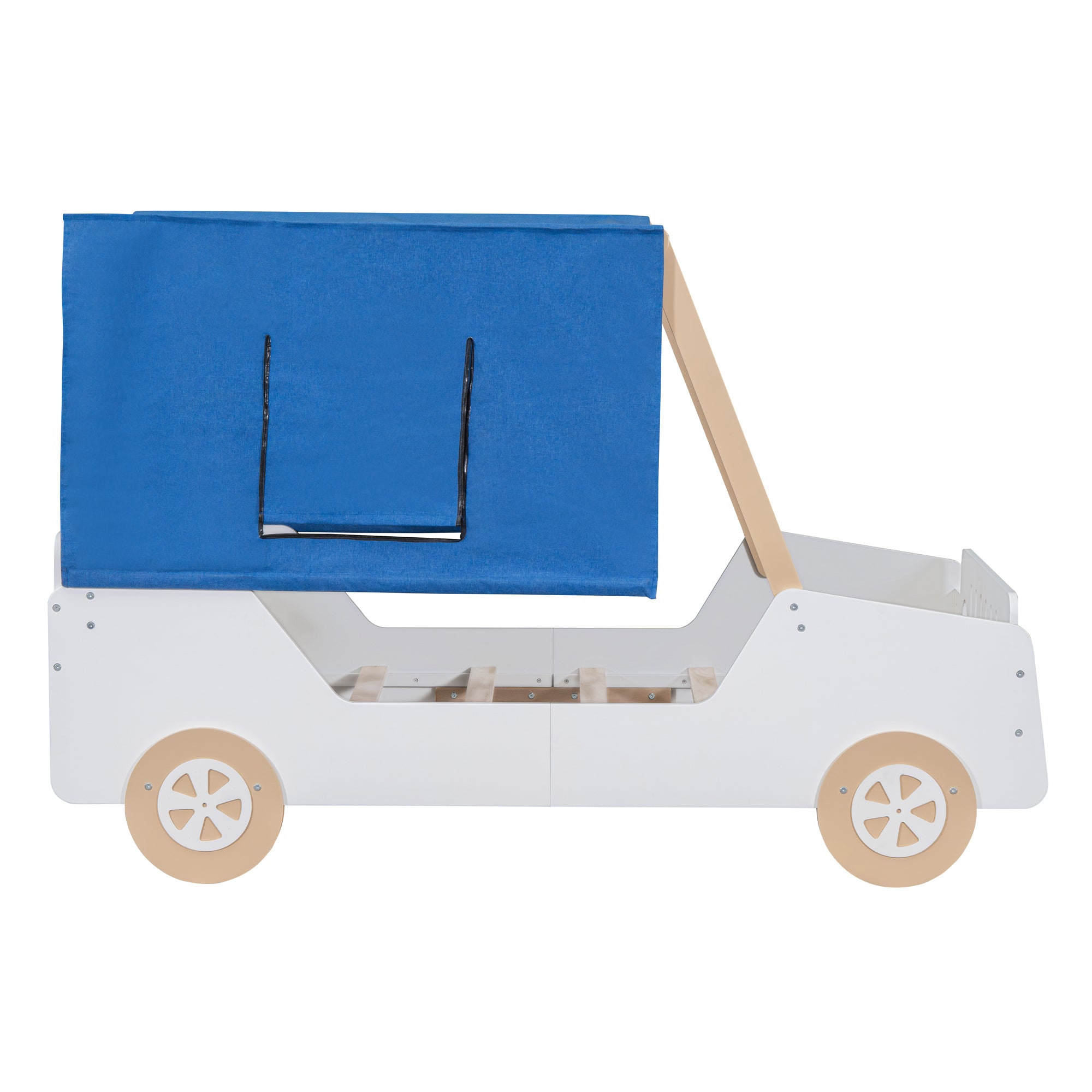 Twin Size Car Shaped Bed with Tents,White+Natural - Atlantic Fine Furniture Melbourne FL