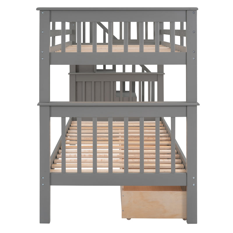 Stairway Twin-Over-Twin Bunk Bed with Three Drawers for Bedroom, Dorm - Gray(Old SKU: LP000309AAE)