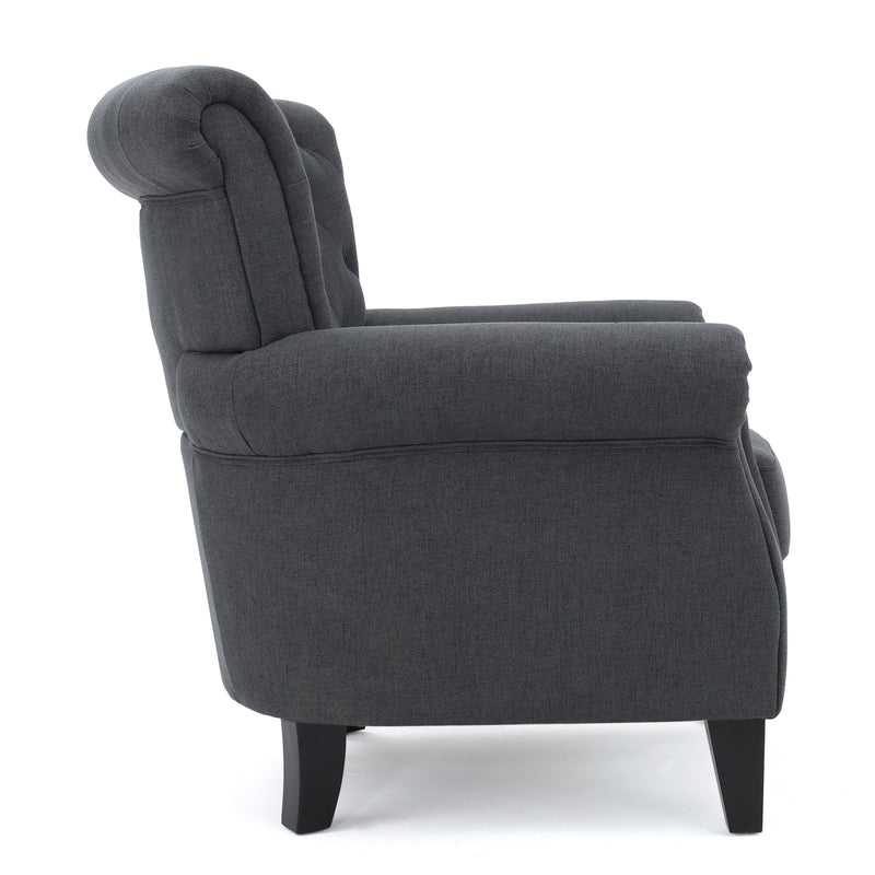 Comfy Accent Chair With Tufted Backrest, Bedroom Single Seat Arm Chair With Wooden Legs, Modern Side Chairs For Living Room - Dark Gray