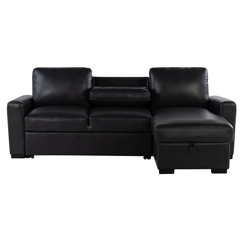 Montero - Sofa With Pull Out Bed, Drop Down Table, USB And Cup Holders, Storage Chaise - Charcoal Black