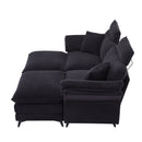 Modern Corduroy Deep Seat Sectional Sofa With Ottoman