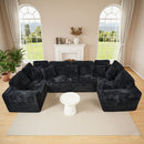 Modular U-Shaped Sectional Sofa, 6 Seater Chaise Lounge With Reversible Design - Black