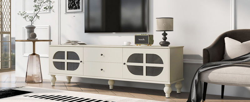 Modern TV Stand For TVs Up To 75" With Fluted Glass Doors
