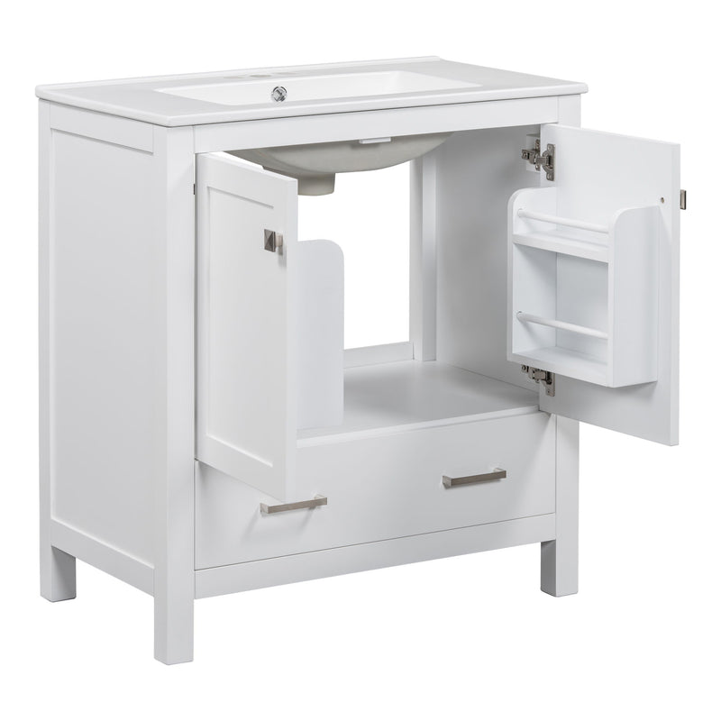 Bathroom Vanity With Single Sink, Combo Cabinet Undermount Sink, Bathroom Storage Cabinet With Two Doors And A Drawer, Soft Closing, Multifunctional Storage, Solid Wood Frame