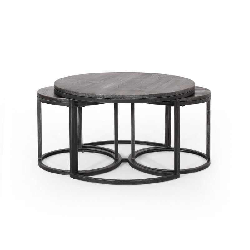 Icebergs - 3 Piece Coffee Table Set With Wood Top And Iron Base - Black / Gray