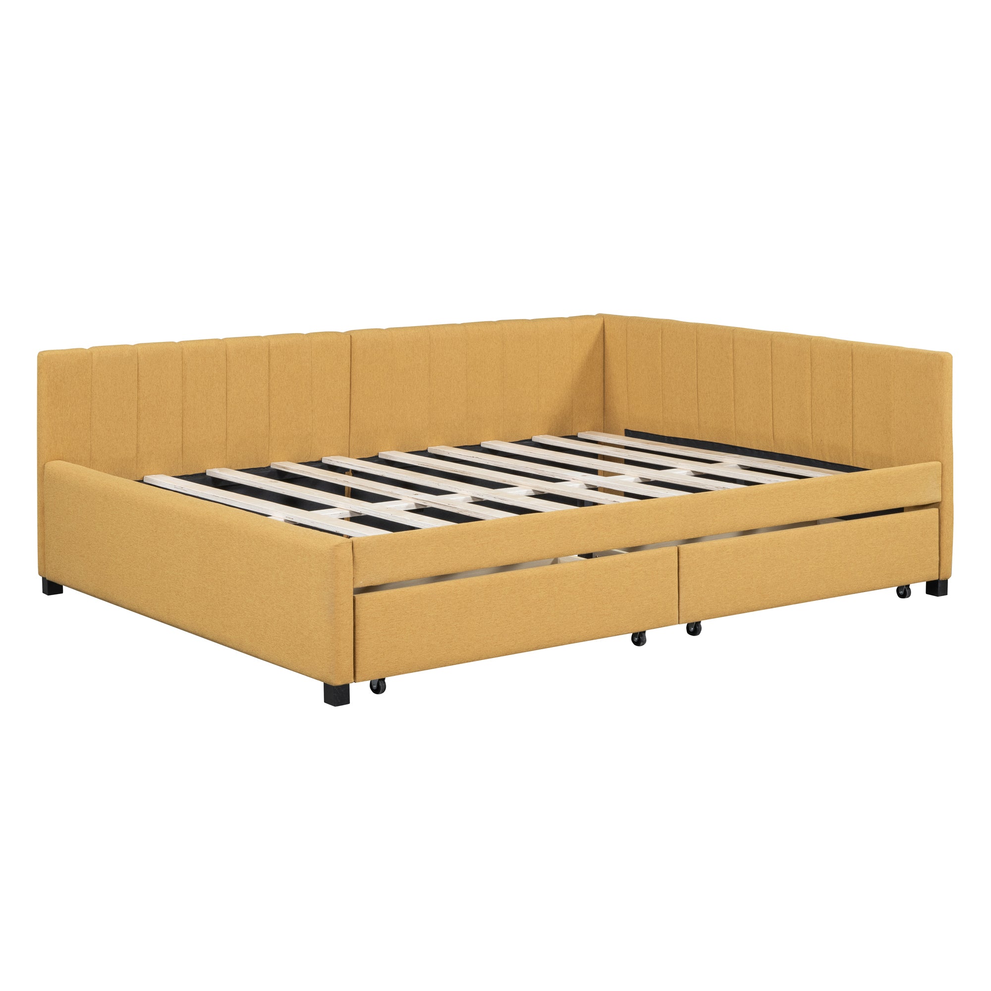Full Size Upholstered Daybed with 2 Storage Drawers Sofa Bed Frame No Box Spring Needed, Linen Fabric (Yellow) - Atlantic Fine Furniture Melbourne FL