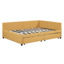Full Size Upholstered Daybed with 2 Storage Drawers Sofa Bed Frame No Box Spring Needed, Linen Fabric (Yellow)
