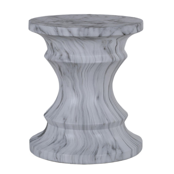 Geometric Round Outdoor End Table - Marble