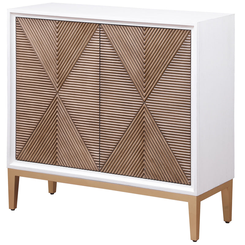 Gretchen - 2 Door Wood Fluted Parquet Cabinet - White And Brown