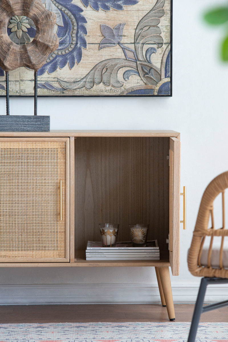 Wooden Accent TV Cabinet With Three Doors - Brown