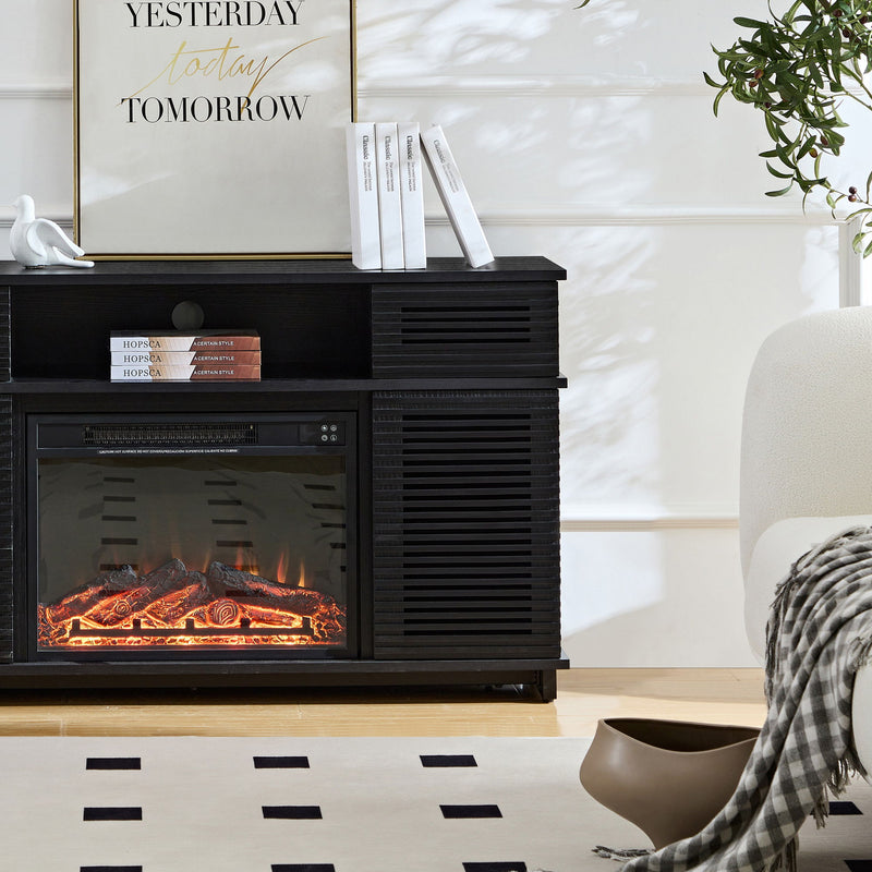 Modern Cabinet With Adjustable Shelves And Remote Controlled Fireplace