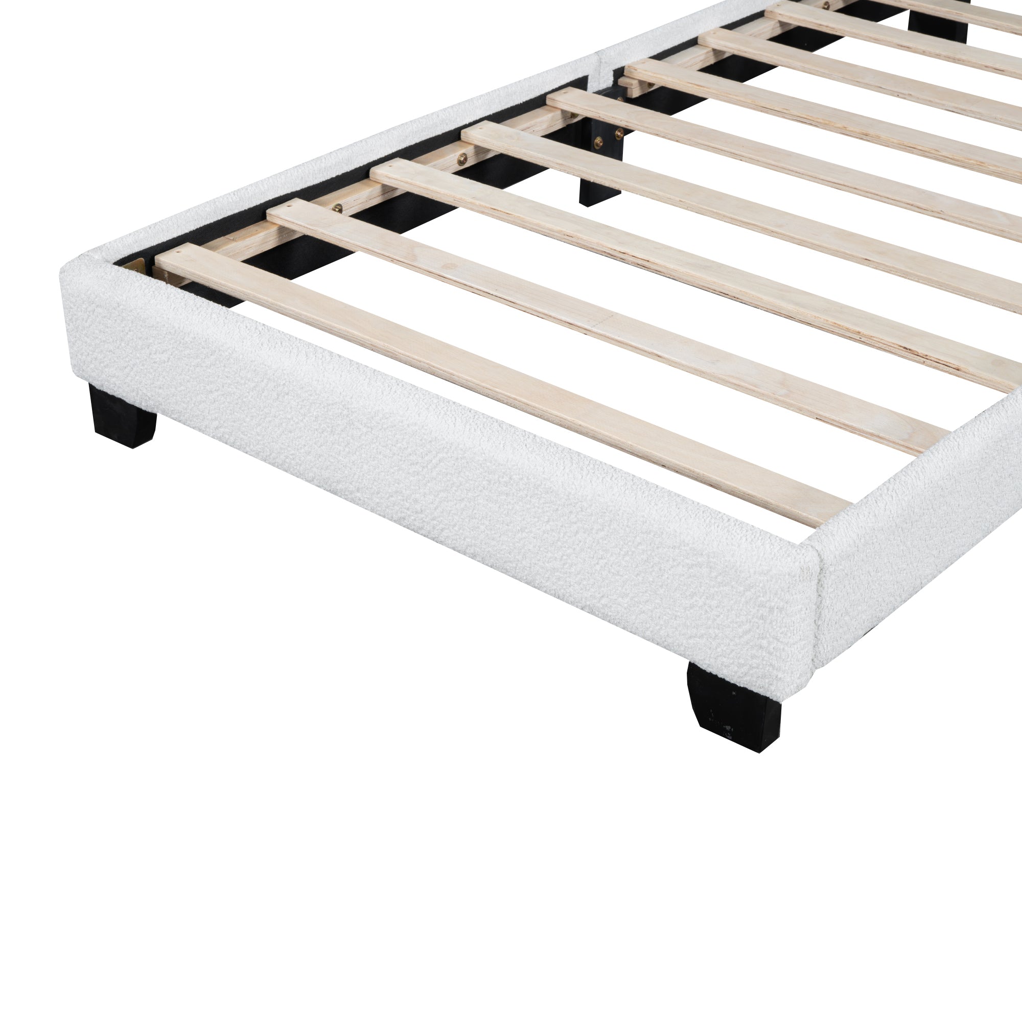 Twin Size Upholstered Boucle Fabric Platform Bed with Cloud-Shaped Headboard - Atlantic Fine Furniture Melbourne FL