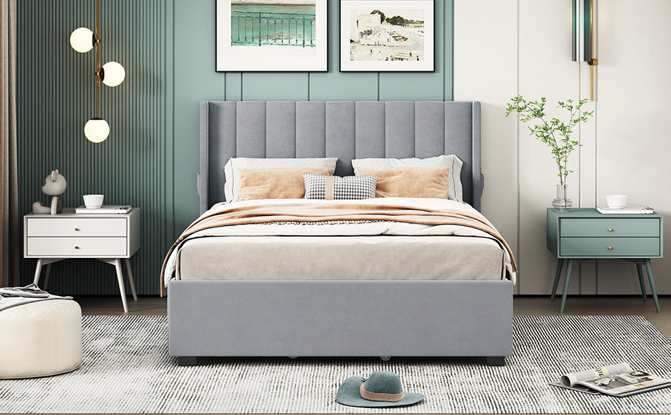 Full Size Upholstered Bed with 4 Drawers, Gray - Atlantic Fine Furniture Melbourne FL
