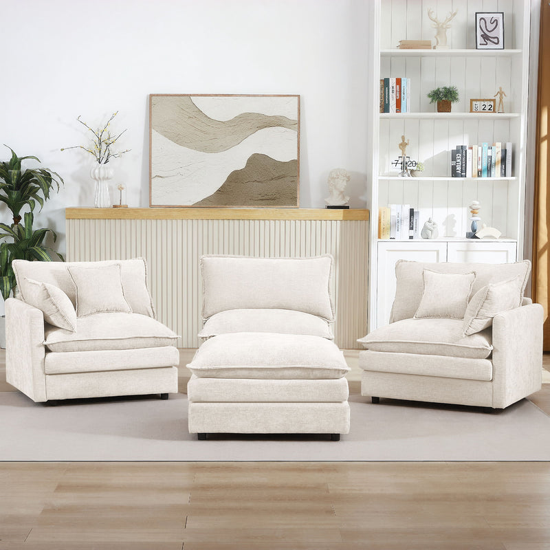 Modular Sectional Sofa Set With Movable Ottoman - Beige