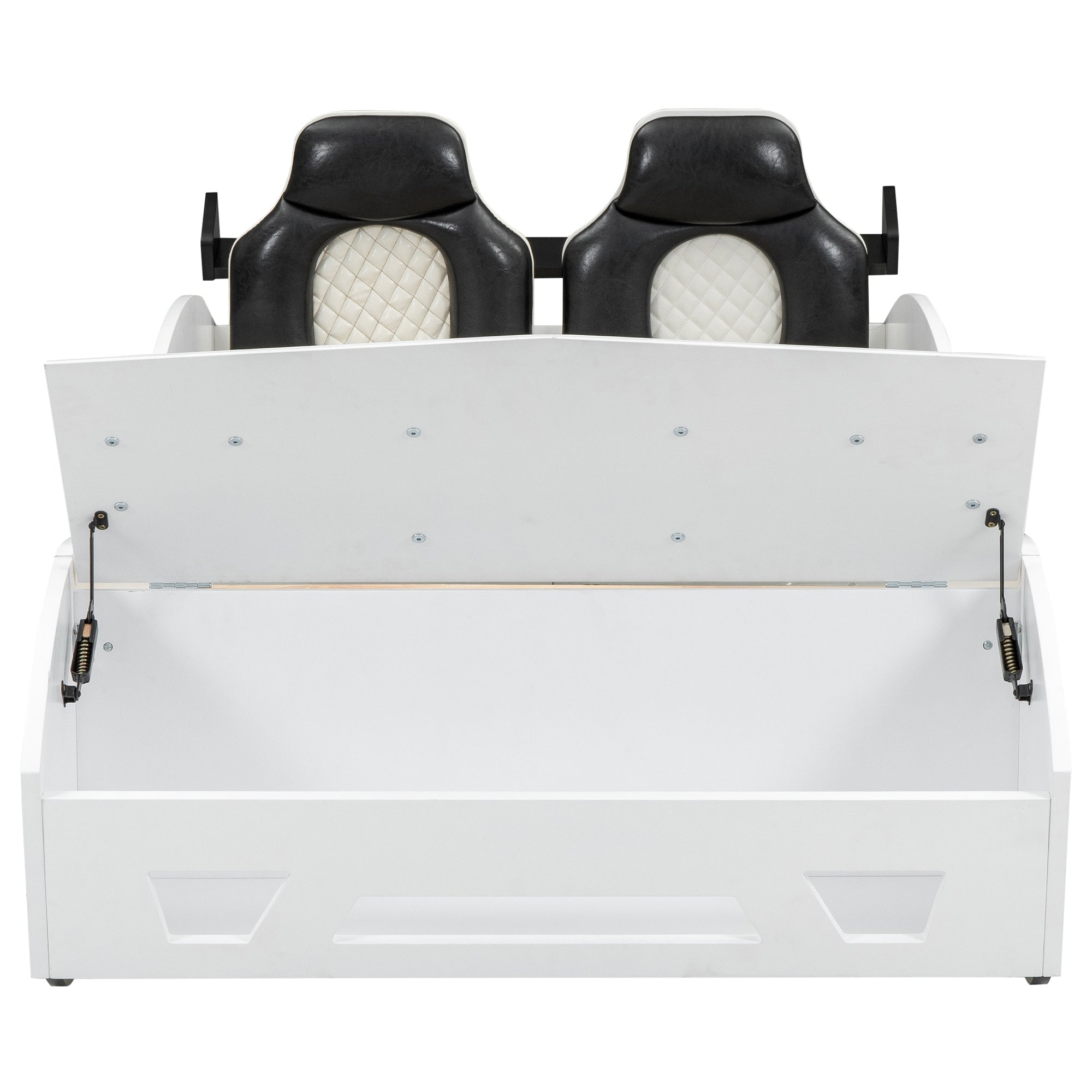 Twin Size Race Car-Shaped Platform Bed with Upholstered Backrest and Storage, White - Atlantic Fine Furniture Melbourne FL