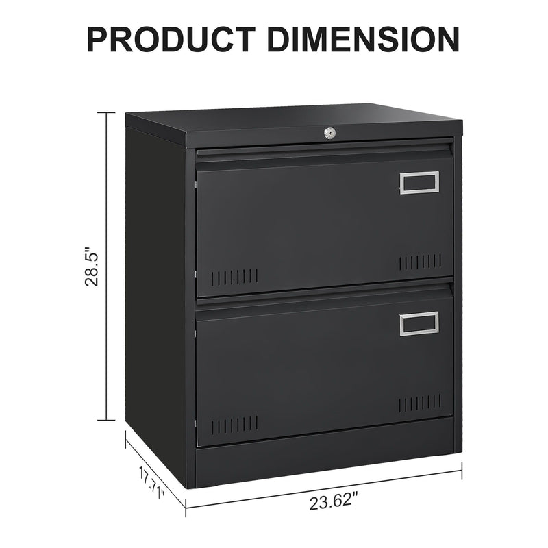 2 Drawer Metal Lateral File Cabinet With Lock, Office Vertical Files Cabinet For Home Office, Locking Metal File Cabinet - Black