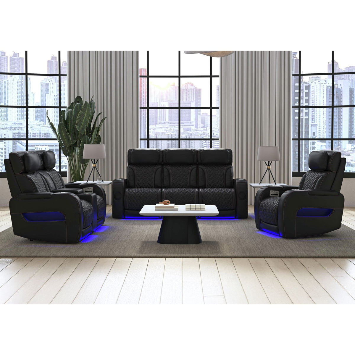 Prime Time P3 Sofa With I Table, Reading Light, Heat, Massage, LED, And Speaker in Black by Elements International, view 7
