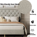 Queen size Adjustable Headboard with Fine Linen Upholstery and Button Tufting for Bedroom,  Wave Top  cream White