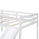 L-Shaped Twin Size Loft Bed with Ladder and Slide, White