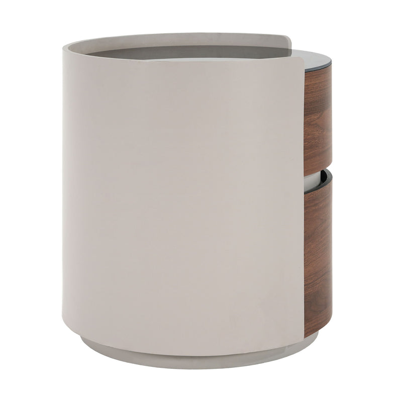 Italian Retro Double Storage Round Side Table - Gray Brown