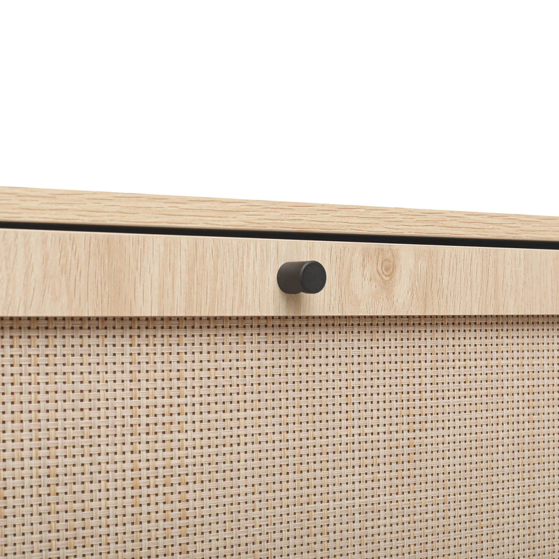 Modern Rattan 5 Door Shoe Storage Cabinet For Entryway Freestanding Design - Natural