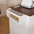 Modern Kitchen Island With Extendable Dining Table & Power Outlet - White