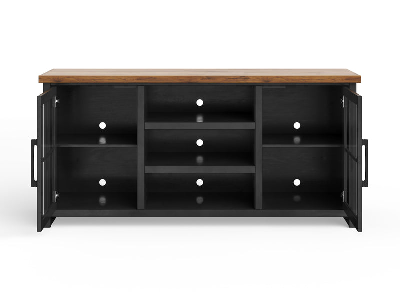 Bridgevine Home - Essex 67" TV Stand Console for TVs up to 80"es - Black and Whiskey Finish