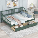 Full Size Daybed with Two Storage Drawers and Support Legs, Green